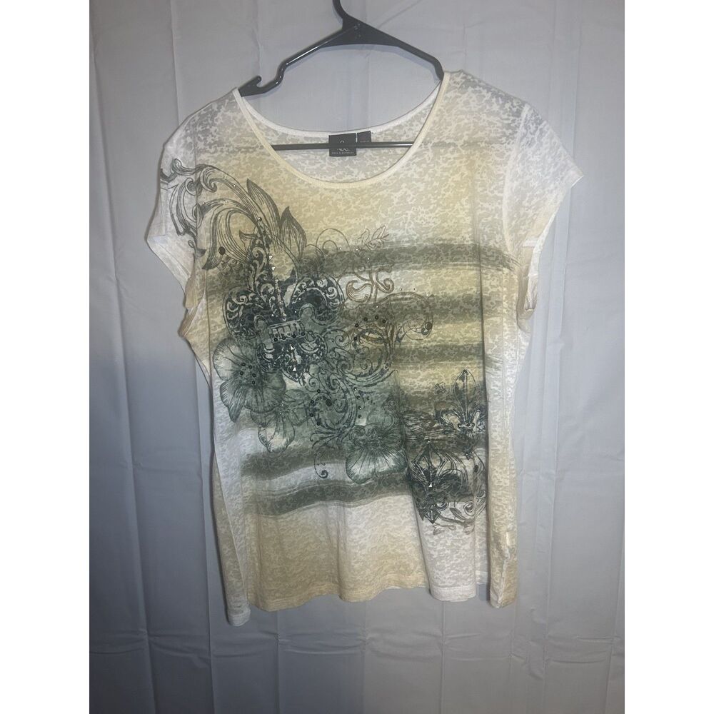 Vintage Rock & Republic Fleur De Lis Burnout Top Cyber Grunge Mall Goth XL